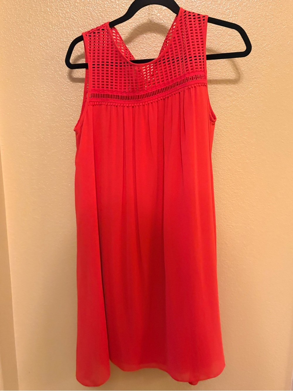 Max Studio Red Sleeveless Midi Dress with Crochet Yoke